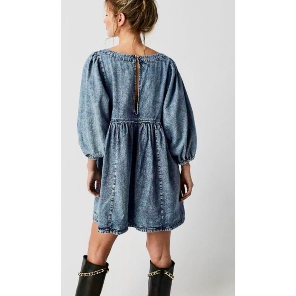 Free People Washed Denim Mini Dress in Light Blue - Picture 3 of 8
